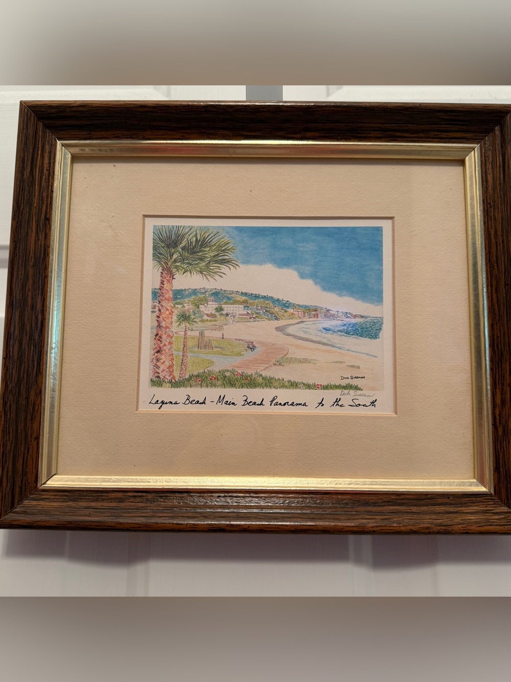 Dick Sussman Signed Laguna Beach Main Beach Panorama Framed Art 10" x 12"